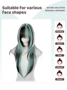 alicegarden 28-Inch Long Synthetic Wig Featuring A Natural Straight Style A Stunning Multicolor. Designed With Bangs , This False Hairpiece Is Perfect For Ms Halloween Cosplay Daily Use, Offering A Natural And Natural Durable Wig Gift For Ladies. - Multicolor - View 2