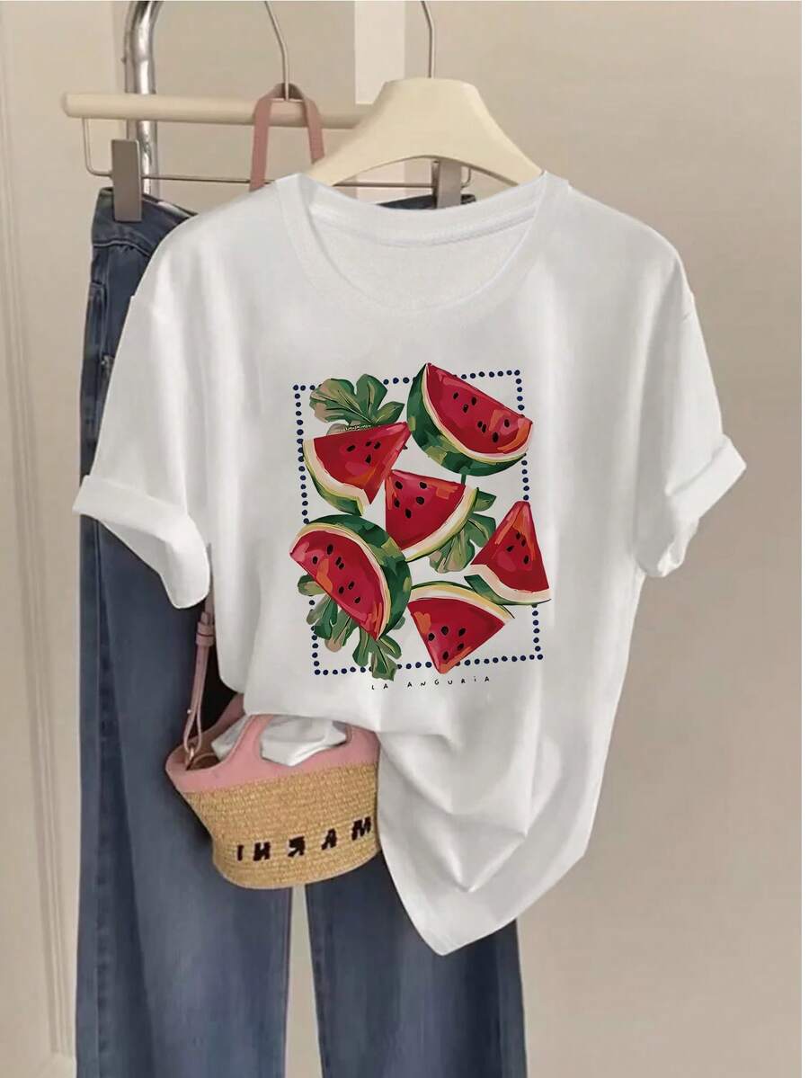 New T-Shirt, 100% Cotton, Machine Washable, Suitable For Spring, Summer And Autumn, Casual Style, Comfortable Fit, Modern Design, Versatile For Daily Use, Soft Fabric, Style A. - White - View 1