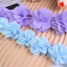 1m/39.37in 3D雪紡蕾絲花手工裝飾，適用於鞋子、帽子和衣物DIY，服飾配件、泳裝裝飾配件 - 天藍色 - 查看 3
