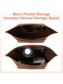 Túi lót bên trong Le Pliage Tote Bag, túi đựng đồ đa năng bằng nỉ có khóa kéo. - Cà phê - Xem 6