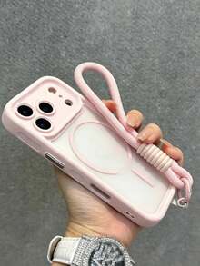 Translucent Matte Camera Protection Magnetic Wireless Charge Phone Case With Wristband Strap Compatible With IPhone 17 ProMax 17Pro 17Air 17 16 15 14 13 12 11 Pro Max Armor Plus Back Cover - Pink + Rope - View 5