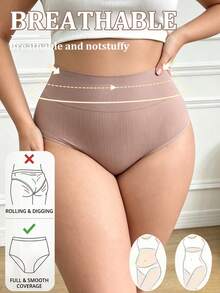 1pc Seamless Plus Size Non-Binding Postpartum High Waist Tummy Control Waist Cincher Butt Lifting Shaping Triangle Panties - Khaki - View 3