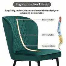 Dining Chair, Dark Green, Upholstered Designer Chair With Backrest, Velvet Seat, Metal Frame - Green - View 5