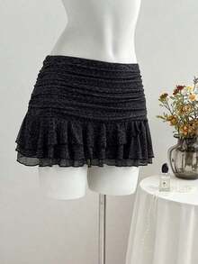 Summer Skirt – Short Cut, Ruffles At The Hem – Perfect For Holiday Or Beach Looks - 黑色 - 查看 12