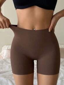 DAZY Celana Pendek Tanpa Jahitan Pinggang Tinggi untuk Wanita, Pakaian Dalam Bernapas, Anti Selip & Melangsingkan - Chocolate Brown - View 1