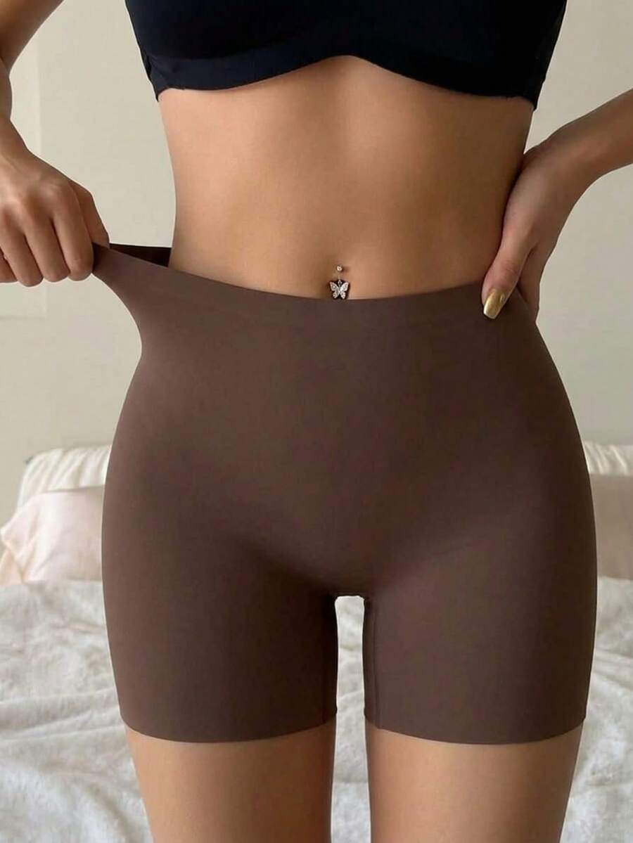 DAZY Celana Pendek Tanpa Jahitan Pinggang Tinggi untuk Wanita, Pakaian Dalam Bernapas, Anti Selip & Melangsingkan - Chocolate Brown - View 1