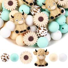 30 piezas de cuentas de silicona con forma de corazón 3D de vaca, cuentas poligonales + cuentas redondas impresas + cuentas planas, diseño de moda, adecuado para la fabricación de joyas, perfecto para pulseras DIY, cordones, accesorios para bolígrafos, decoraciones para fiestas de vacaciones, llaveros y otras manualidades - un regalo ideal para el Día de San Valentín - Multicolor - Ver 10