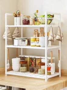4-Tier Freestanding Kitchen Storage Rack, Multi-Functional Microwave Oven Organizer Shelf, White Metal Multi-Layer Cookware Storage Stand For Kitchen Balcony - Multicolor - View 7
