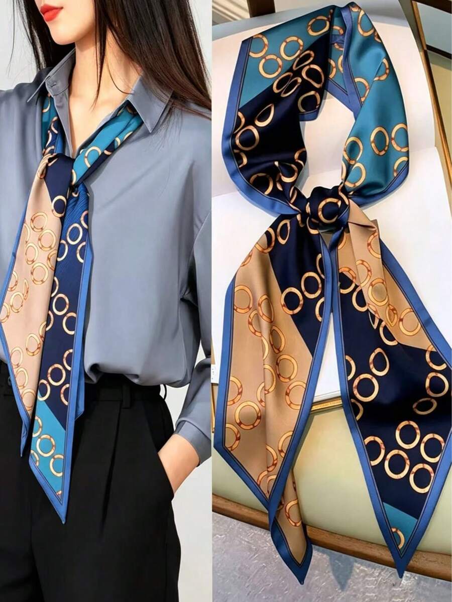 1 Khăn choàng dài 14*145cm, in hai mặt, chất liệu mềm mại như lụa, thích hợp cho nữ giới vào mùa xuân, thu và hè, dùng để giữ ấm cổ, phối cùng áo sơ mi, quần jeans, thắt lưng, khăn choàng túi xách, dây buộc tóc, băng đô. - Nhiều màu - Xem 1