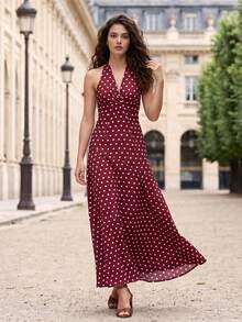 Women Long Dresses - 酒紅色 - 查看 2
