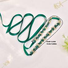 1 Thắt lưng dự tiệc cưới đính kim cương ngọc lục bảo lấp lánh, thắt lưng thời trang dự tiệc tối cho lễ hội Halloween và Giáng sinh. - Màu xanh lá cây đậm - Xem 7