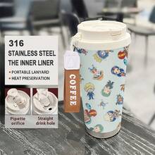 Miniso Cốc cà phê giữ nhiệt họa tiết Chibi nhóm Mũ Rơm trong One Piece, làm bằng thép không gỉ, có nắp đậy, thiết kế hai ngăn uống, bền chắc. - Nhiều màu - Xem 2