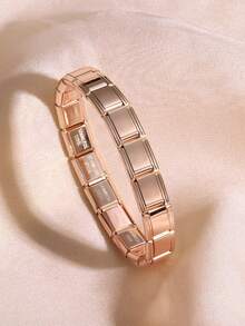 3 piezas Pulsera de acero inoxidable elástica de moda multicolor, brazalete ajustable, pulsera versátil DIY adecuada para uso diario - Multicolor - Ver 7