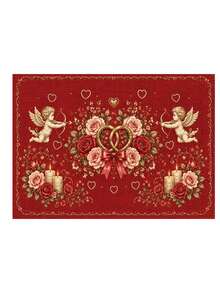 1/2/3/5/7pcs-Valentine's Day Red Table Runner, Romantic Cupid & Rose Print Decorative Table Runner, Wrinkle Resistant Fabric, Perfect For Romantic Dinner, Wedding Anniversary, Bridal Shower, Birthday Party, Kitchen Dining Room, Indoor Outdoor Home Holiday Decoration - Multicolor - View 14