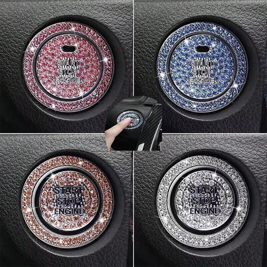 Crystal Rhinestone Diamond Decor Car One-Touch Start Button Protective Sticker, Interior Button Sticker - One-piece Start Button Protective Cover - View 1
