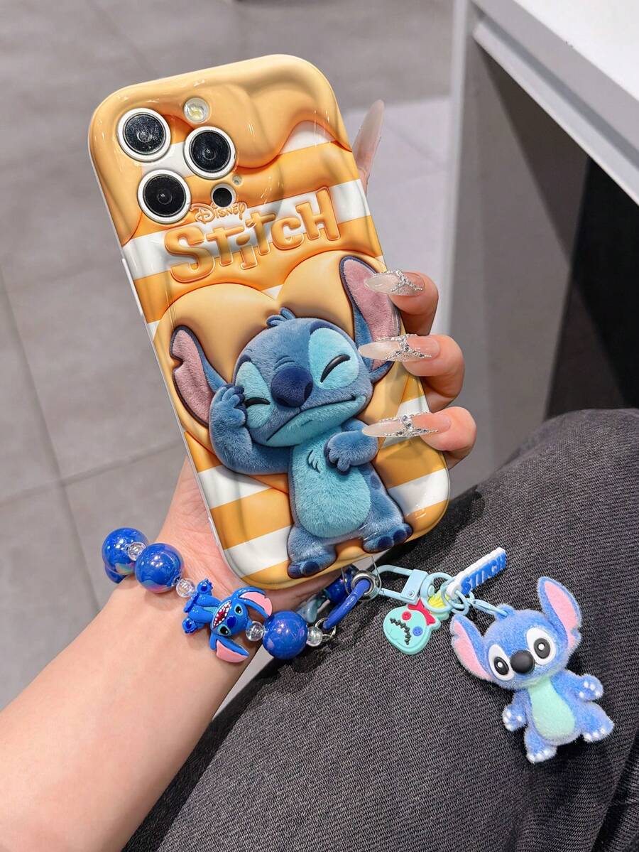Estuche de teléfono autorizado por Disney - Set con cadena, Estuche de teléfono 3D de Stitch de Lilo y Stitch talla grande una pulsera 3D de silicona de Stitch con anillo metálico desmontable, con patrón de Stitch y Angel, compatible con iPhone 17/16/15/14/13/12/11/XS/XR/X Plus Pro Max, un estuche de teléfono de dibujos animados con estilo, la opción de regalo perfecta, protección de teléfono, funda de teléfono duradera, un gran regalo para amigos y familiares. - Blanco - Ver 1