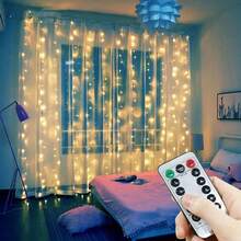 1 pieza Encantadoras Luces de Cortina USB con Control Remoto, Luces LED de Hada, Multifuncionales, Adecuadas para Navidad, Halloween, Año Nuevo, Fiesta, Boda, Evento y Decoración de Ambiente - guirnaldas de luces LED USB para cortinas - Ver 4