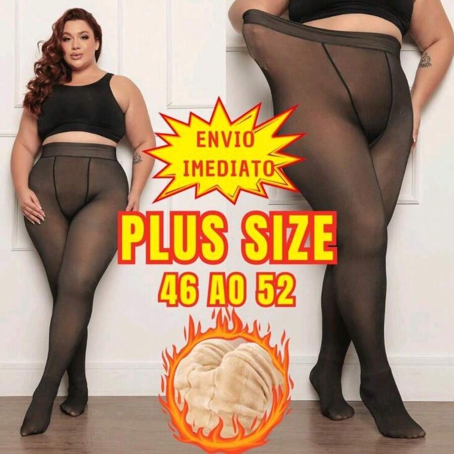 Plus Size Sheer Thermal Tights With Fleece Lining. - 黑色 - 查看 1