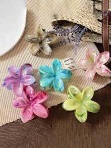 4/5/6pcs 4cm Fashionable Gradient Hawaiian Flower Hair Clips, Simple Versatile Small Hair Clips Suitable For Work/Date/Vacation - Multicolor - View 1