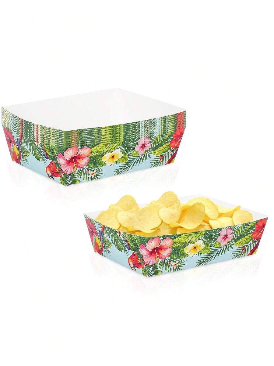 10pcs/20pcs/30pcs Green Blue Hawaiian Parrot Paper Food Trays,Tropical Hibiscus Serving Boats, 5.1" X 3.5" X 1.57" Light Blue Floral Snack Trays For Luau Party,Baby-Shower,Summer Beach, Pool Party, BBQ, Tiki Bar, Birthday Supplies Men Women - Multicolor - View 1