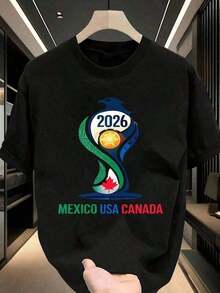 Men's Soft T-Shirt With 2026 World Cup Design, For Sports Fans, Perfect Gift For Him, Urban Fashion, Sizes From S To 2XL, Summer, Short Sleeve, Lightweight And Breathable, Men's Clothing, Couples, National Shipping, Gift For Men, Oversized Men's. - 黑色 - 查看 1