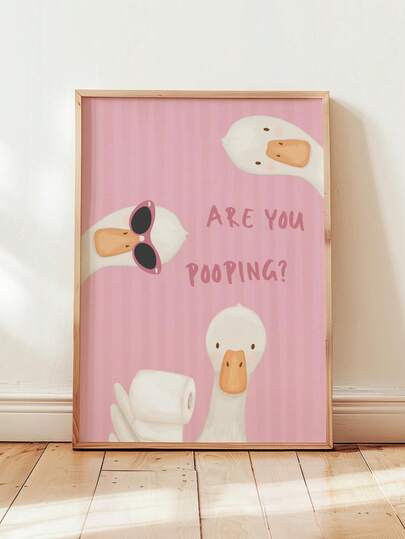 1pc, Canvas Wall Art, Framed Wall Decoration, Cute And Funny Goose "Are You Pooping?" Bathroom Wall Art Poster, Pink Striped Background, Humorous Duck Poster, Minimalist Toilet Paper Design, Suitable For Bathrooms, Kids' Bathrooms, And Guest Bathrooms, Unique Housewarming Gift, Home Decor, Room Decor, Bathroom Decor, Apartment Decor, Holiday Decor, Holiday Gift