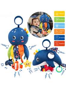 Nuevo decoración colgante de coche con animales marinos lindos, sonajero de cuna con dentición y papel crepitante, muñeca de peluche sonajero para bebé - Multicolor - Ver 2