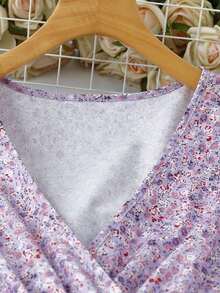 Vestido casual de mujer de manga corta con estampado, diseño aleatorio de vestido largo para mujer - Morado - Ver 3