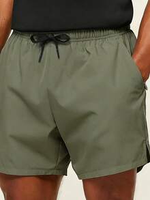 AHTELB Men's Summer Solid Color Print 3/4 Shorts, Thin Ice Silk Breathable Elastic Quick-Dry Loose Sports Shorts, Elastic Waist Drawstring Design, Side Anti-Theft Zipper Pockets, Suitable For Daily Commute, Outdoor Hiking, Fitness Running, Perfect Gift For Husband, Boyfriend, Client And Father, Men Clothing, Shorts For Men, Men Shorts, Men Clothes - Army Green - View 5