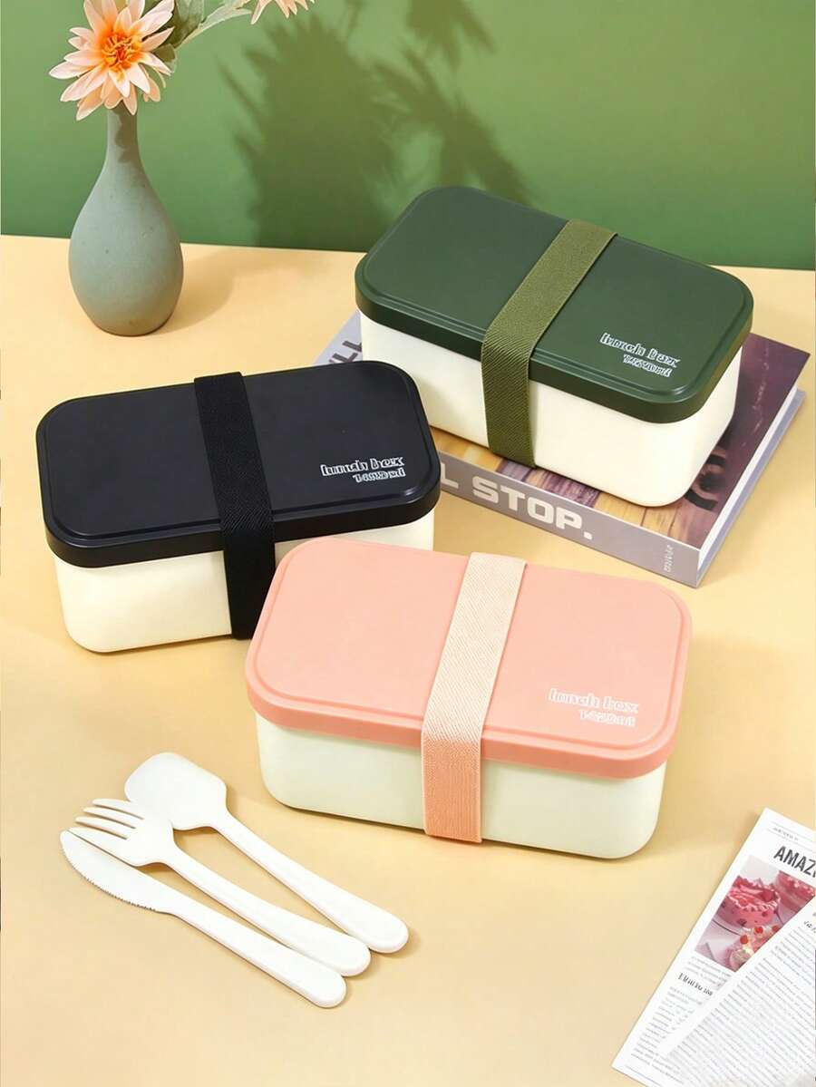 Caja bento con compartimentos estilo japonés, caja de almuerzo a prueba de fugas con utensilios, apta para microondas, contenedor de comida portátil para trabajadores de oficina, estudiantes, campamento al aire libre, color aleatorio