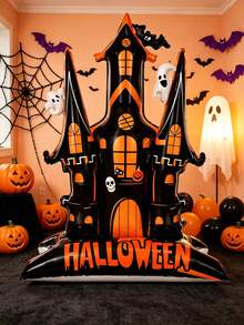 60 Inch Standing Halloween Castle Foil Balloon - Ghost, Bat, Pumpkin, Skeleton Design, Black And Orange Design, No Assembly Required, Indoor/Outdoor Use, Halloween Decoration, Spooky Atmosphere Decor - Halloween Castle - View 4