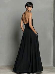 Women's Summer Dress 2026, Sexy, Minimalist, Halter Neck, Backless, Fitted, For Beach Vacation - 黑色 - 查看 2
