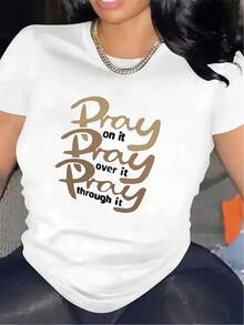 Durable And Comfortable Short-Sleeved Polyester T-Shirt For Home Office, Featuring An Inspirational Design Suitable For Everyday Wear; Made Of Soft Fabric And Decorated With Elegant Gold Lettering. Also Suitable As A Stylish Party Outfit, A T-Shirt For Elegant Ladies, A Blouse For Curvy Women, A Prom Skirt, Or Casual Wear. - 白色 - 查看 1