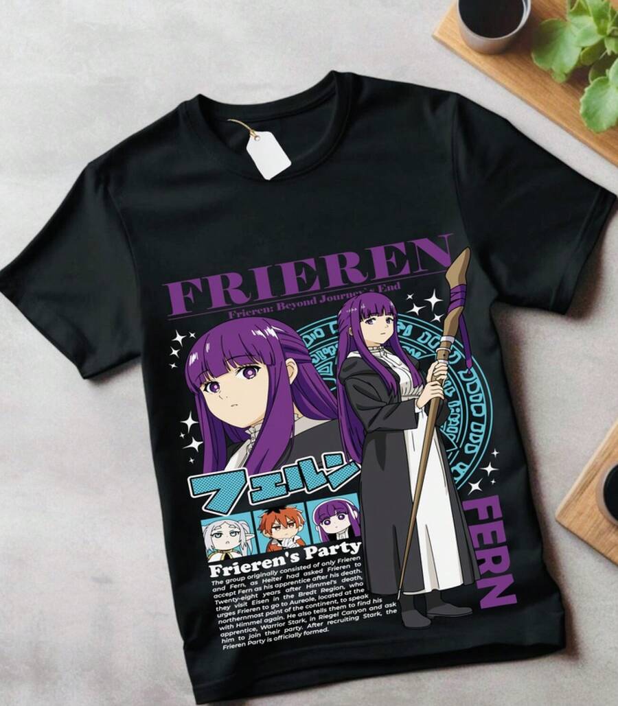 Frieren T-Shirt Beyond Journey3;S End Fern Stark Girl Anime Gifts Shirt All Size - màu đen - Xem 1