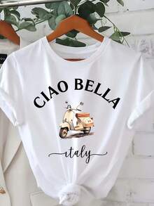 Ciao Bella Little Tram - Basic And Versatile Regular Short-Sleeve T-Shirt With Italian Lemon Tree Print - White - View 1