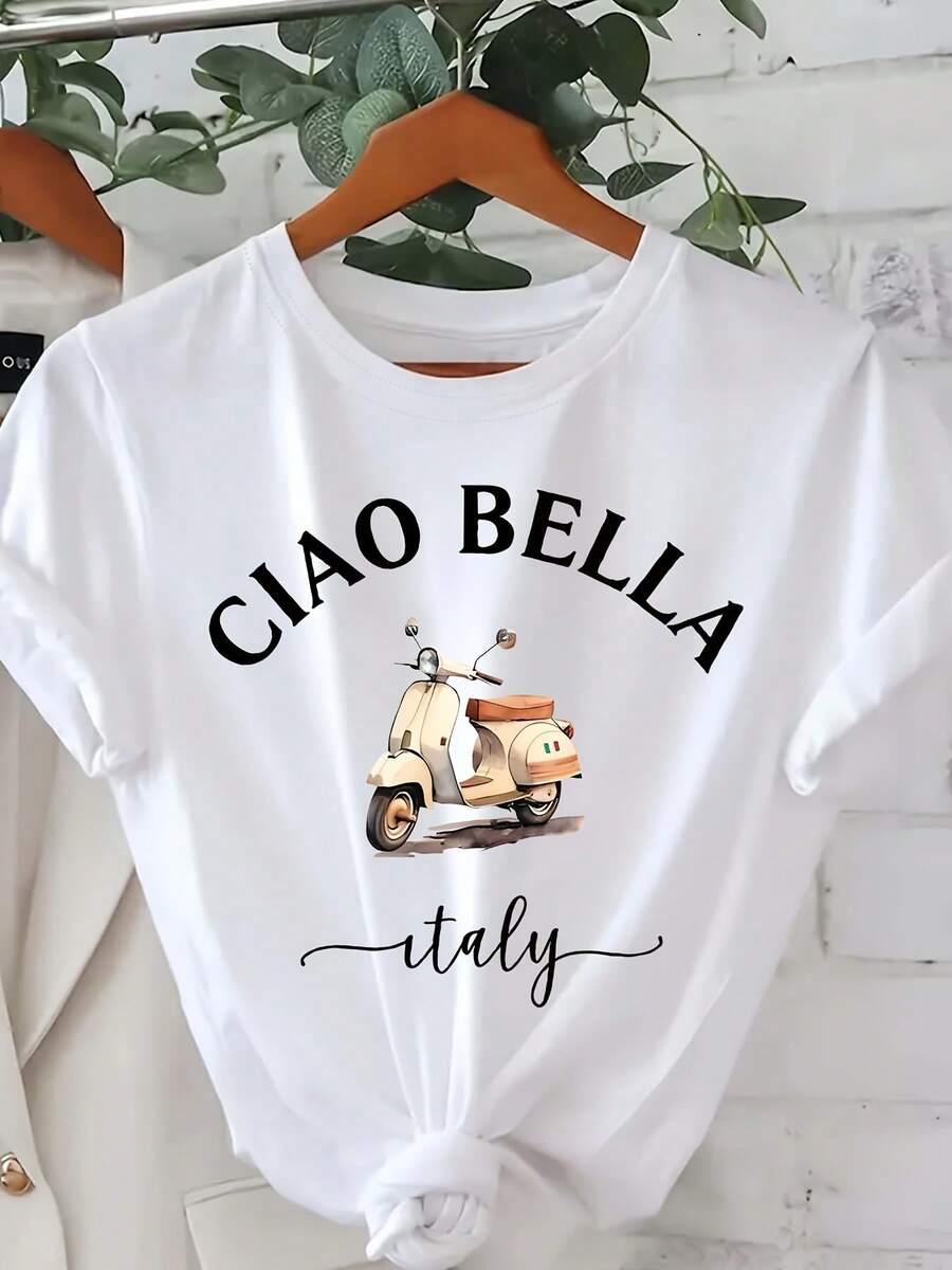 Ciao Bella Little Tram - Basic And Versatile Regular Short-Sleeve T-Shirt With Italian Lemon Tree Print - White - View 1