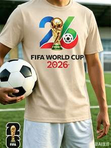[FIFA World Cup Licensed]2026 World Cup, Football-Themed Fun Printed Short-Sleeve T-Shirt, Street Style Print Design, Summer Top, A Must-Have For Fans - 杏色 - 查看 1