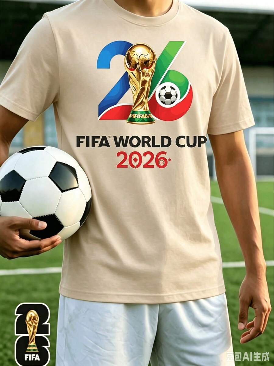 [FIFA World Cup Licensed]2026 World Cup, Football-Themed Fun Printed Short-Sleeve T-Shirt, Street Style Print Design, Summer Top, A Must-Have For Fans - 杏色 - 查看 1
