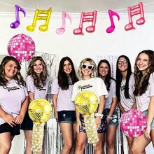 Set de 10 globos con tema musical, incluye globos con micrófono, bola de discoteca y notas musicales doradas/rosas/moradas de papel de aluminio, adecuado para decoración de fiesta de cumpleaños con tema de música K-pop, fiesta de cumpleaños de niños/niñas, fiesta de cumpleaños de adolescentes, decoración con tema de karaoke, fiesta de cumpleaños con tema de discoteca de los 80, baile de graduación con tema de noche estrellada, decoración para celebración de Año Nuevo - Multicolor - Ver 4