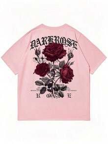 Men's Short-Sleeved T-Shirt With Rose Print, Simple And Versatile, By Zrgoth. - Pink - View 5