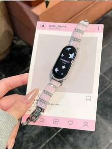 1件女款夏季度假風山茶花金屬電鍍錶帶，適用於小米手環 8 Pro/9 Pro、Mi Band 3/4/5/6/7、8/8 NFC/9/9 NFC/10/10 NFC、Redmi Watch 4/Watch 5 - 粉色 - 查看 3