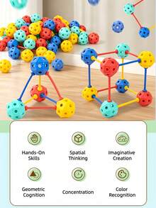 15pcs/90pcs/300pcs Manik-manik Geometris Berwarna-warni yang Dapat Disatukan, Balok Bangunan Puzzle 3D Kreatif dari Plastik dengan Tas Penyimpanan, Set Mainan Balok Konstruksi Saling Terhubung STEMY untuk Anak Usia 3+ Tahun, Pembelajaran Prasekolah & Pengembangan Imajinasi - MultiWarna - View 5
