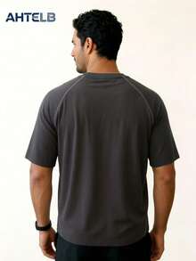 AHTELB Men's Sports Short Sleeve T-Shirt, Thin Breathable Quick-Dry Crew Neck Short Sleeve, Contrast Color Line Design, Fitness Running Training Top, Versatile Sports Top, Gift For Husband, Boyfriend, Friend And Father, Men's Tracksuit, Tracksuits For Men, Men Clothes, Breathable, Absorbs Sweat, Lightweight - Black - View 2