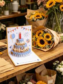 Handmade 3D Pop-Up Birthday Card With Vibrant Cake And Balloon Design And "Happy Birthday" Text, Perfect For Friends And Family, Ideal For Birthday Party Supplies, Celebrations And Birthday Party Decorations - Multiple Styles - View 4