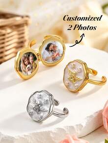1pc Personalized Angel Lock Ring, Can Customize Photo, Vintage Angel Wing Lock Ring, Women's Memorial Jewelry, Hidden Image Ring, Engraved Angel Memorial Ring, Romantic Anniversary Birthday Gift, Mourning Memorial Jewelry, Meaningful Gift For Mom, Wife And Girlfriend, Vintage Angel Photo Lock, Meaningful Gift For Valentine's Day, Mother's Day And Christmas - Multicolor - View 2