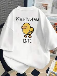 Psychological Duck Print T-Shirt, Mental Health, Short Sleeve, Round Neck, Casual Style For Spring And Summer, Women's Clothing - 白色 - 查看 2