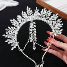 Băng đô tua rua sang trọng, vương miện cô dâu được chế tác tinh xảo, phụ kiện đội đầu dự tiệc và đám cưới dành cho phụ nữ. - Bạc - Xem 7