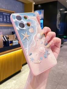 1 peça Capa protetora de telemóvel à moda em material TPU puro Android, rosa, com borda reta, padrão de praia & oceano, à prova de choques, compatível com Samsung, Poco e outros modelos, escolha ideal para entusiastas da moda com design minimalista e elegante - Rosa - Ver 4