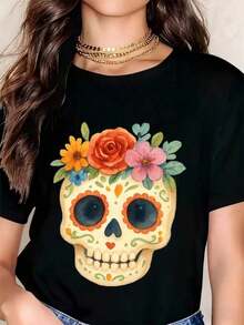 Day Of The Dead Skull T-Shirt Archive - Mexican Autumn Instant Download, 100% Cotton Day Of The Dead T-Shirt - 黑色 - 查看 1