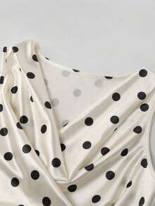 Vestido plisado de satén con estampado de lunares romántico y elegante para mujer, adecuado para salidas y citas de primavera/verano - Beis - Ver 4